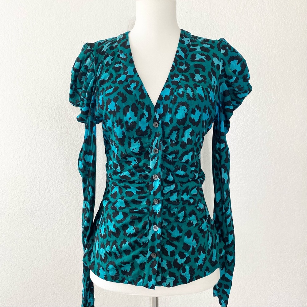 DIANE VON FURSTENBERG Blue Leopard Gladys Top